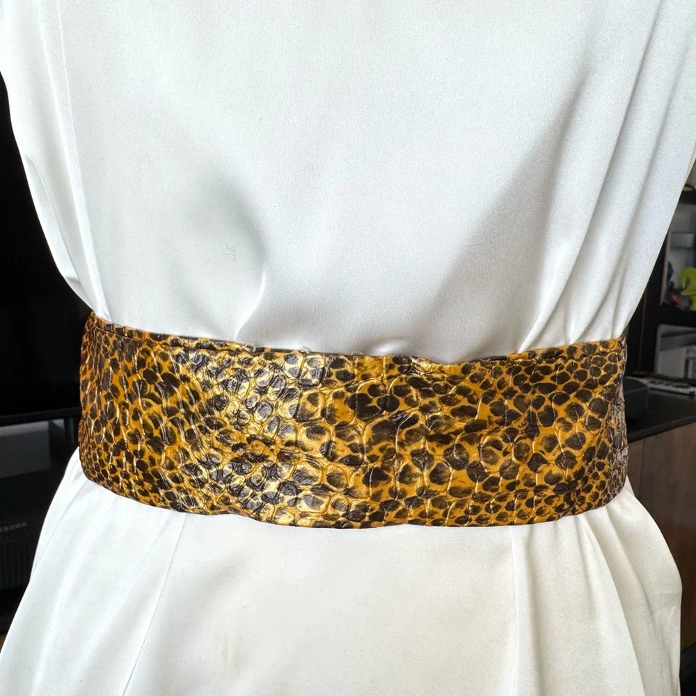 Vintage Gold and Black Snakeskin Wide Belt